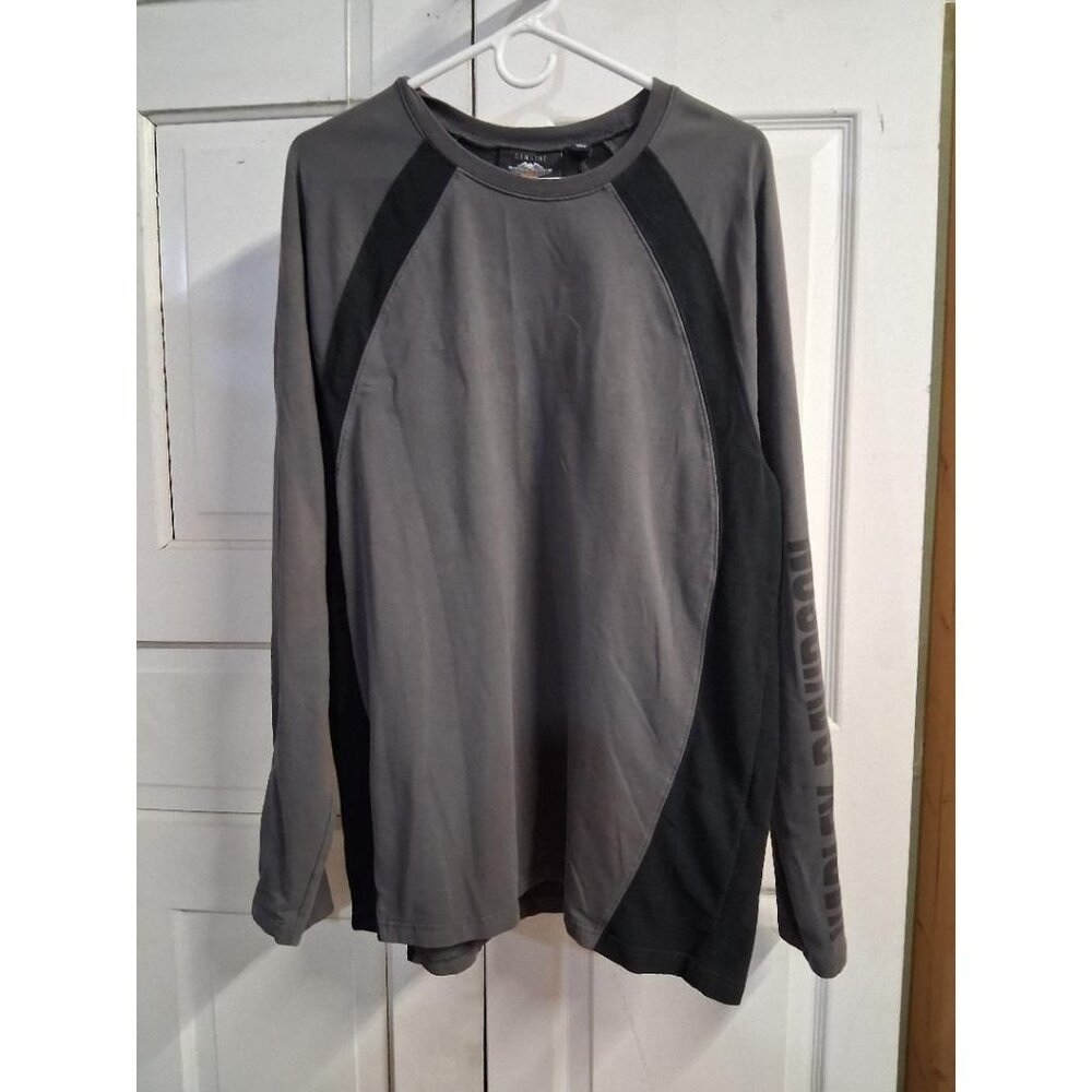 Harley-Davidson Gray & Black Long Sleeve Shirt With Orange Logo Mens L Cotton Bl